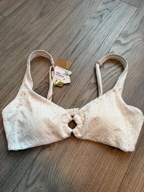 White Eyelet Bikini Top with Front Ring